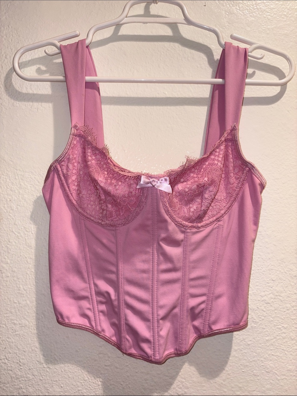 Pink Lace-Trim Corset Bustier Top